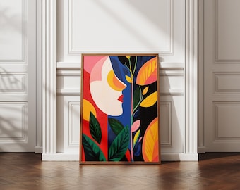 Abstract Colorful Botanical Poster, Minimal Wall Art, Colorful Print, Minimal Vintage Art Print, Retro Poster Print, Abstract Trend Portrait