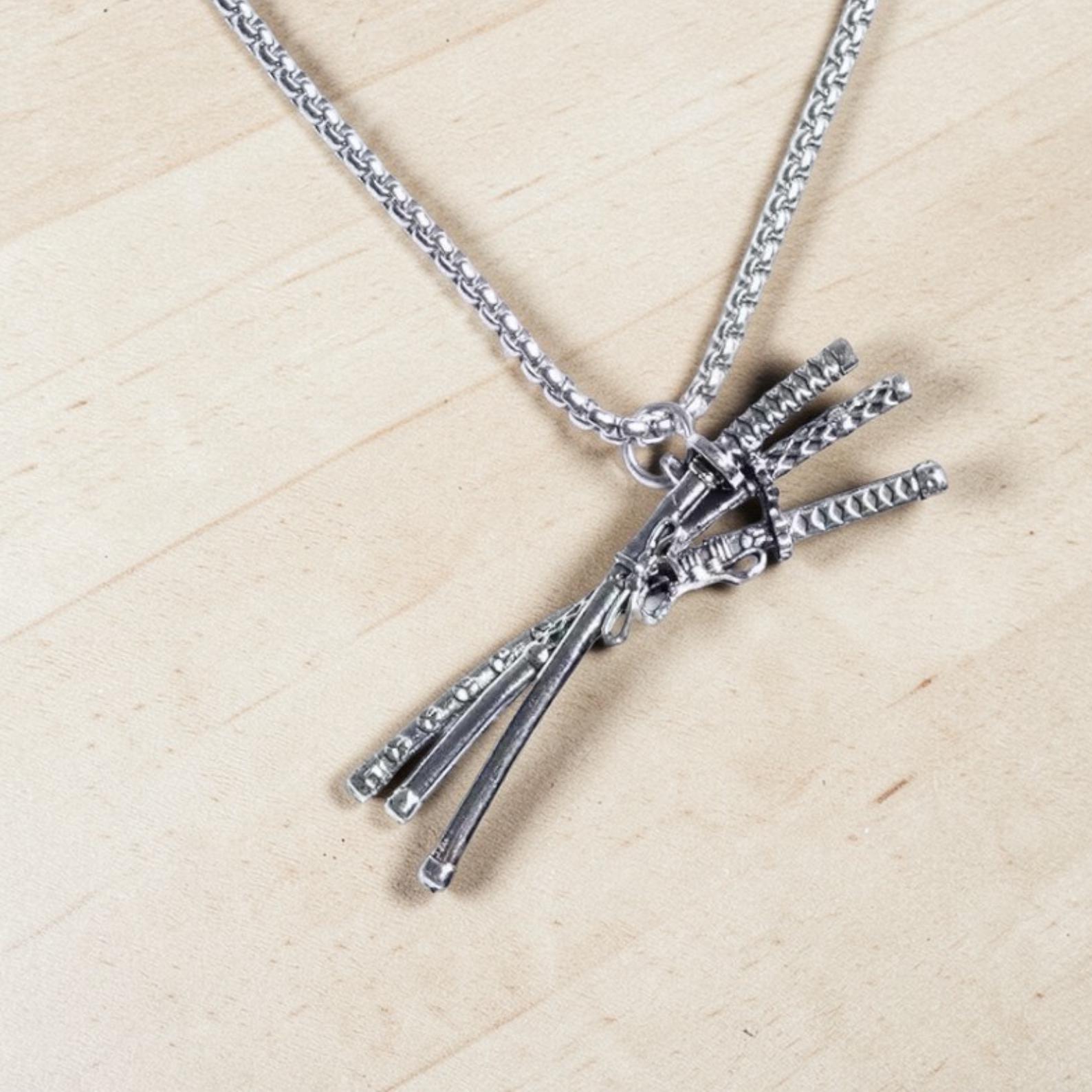 Roronoa Zoro Three Swords Anime Necklace, Metal Pendant Accessory