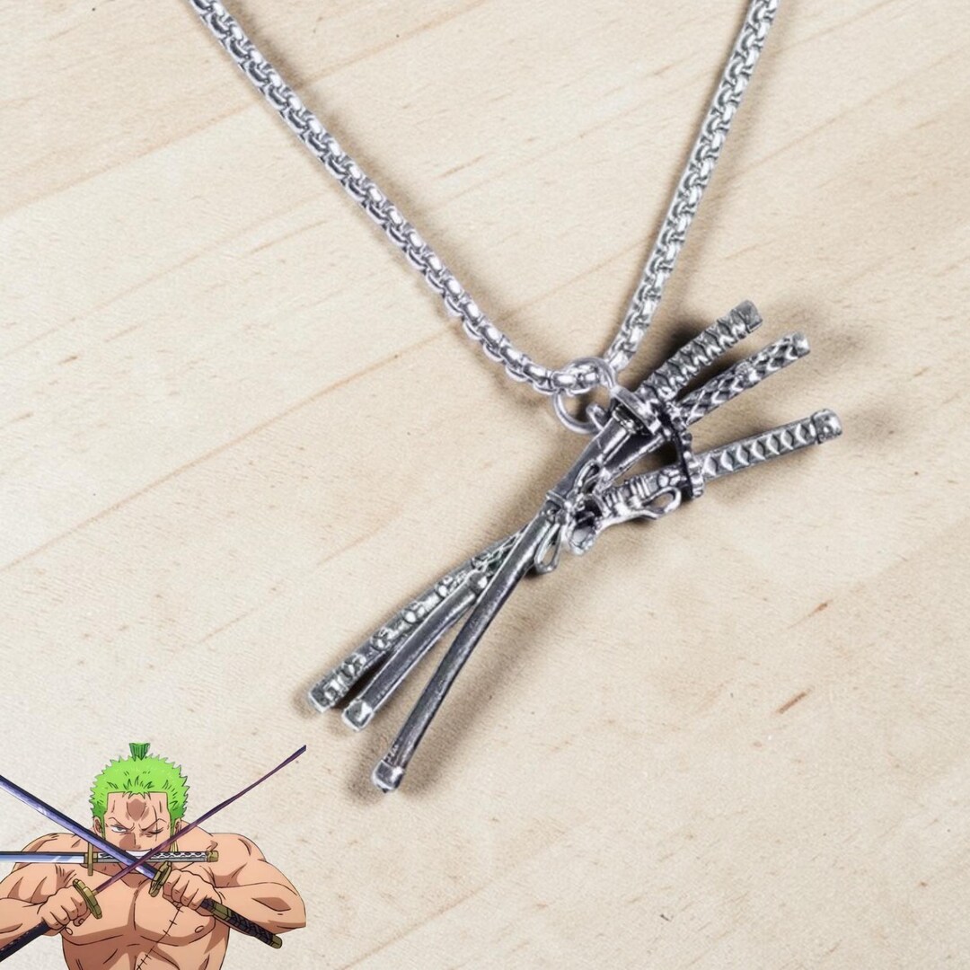 Roronoa Zoro Three Swords Anime Necklace, Metal Pendant Accessory