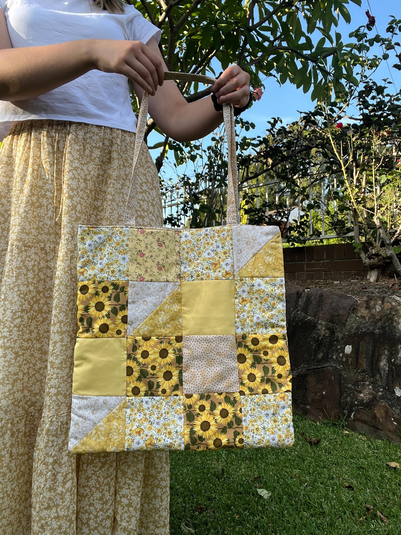 The Cutest Cottage Core Yellow Floral Printed Sunflower Print Patchwork ...