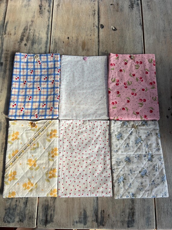 Vintage Floral Print Quilted Handmade Book Sleeve with Pink Floral Ribbon Bow! Secondhand Sourced Fabric!