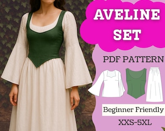 Renaissance Corset Bodice, Bell Sleeve Chemise & Skirt Sewing Pattern (PDF Digital Download XXS-5XL)