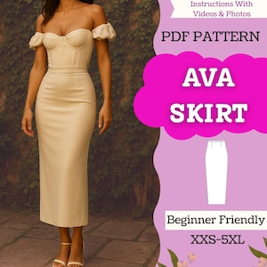 PDF Midi Pencil Skirt Sewing Pattern | High‑Waist Pencil Fit with Back Vent | Women XXS‑5XL | Instant Digital Download  | Work Fashion