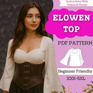 Sweetheart Renaissance Blouse Sewing Pattern: Bell Sleeves, Cottagecore Top (PDF Pattern) XXS-5XL