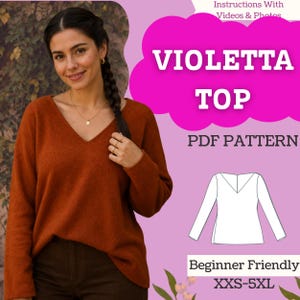 V-Neck Blouse Sewing Pattern: Women's Long Sleeve Top (PDF • XXS-5XL)