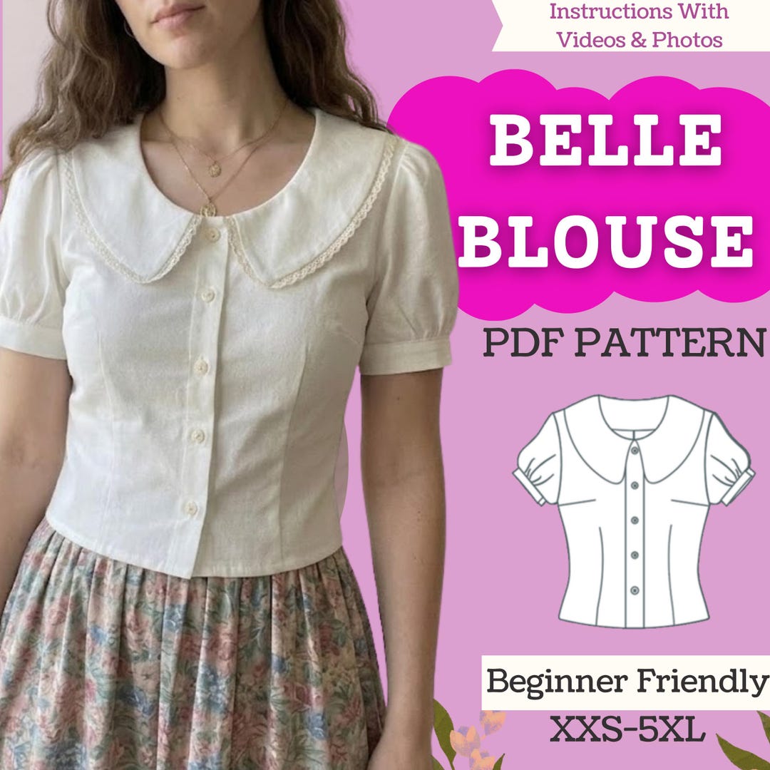 Peter Pan Collar Button-down Blouse Sewing Pattern – Bishop Sleeves ...