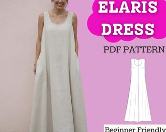 Molde para Vestido Maxi de Linho: Vestido de Verão Sem Mangas em Linha A (Download em PDF, Tamanhos XXS-5XL)