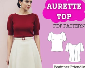 Puff Sleeve Top Sewing Pattern: Women’s Woven Short Sleeve Blouse (PDF Download, XXS-5XL)
