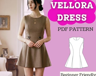 v neck skater dress pattern V-neck Fit and Flare Skater Dress Sewing Pattern (PDF Pattern XS-4XL)