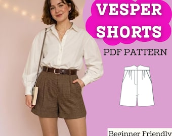 High-Waisted Pleated Shorts Sewing Pattern (PDF) | Tailored Summer Shorts with Pockets | Women’s Woven Shorts