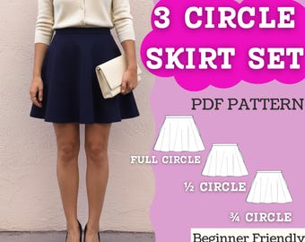 Circle Skirt Sewing Pattern Bundle (PDF Download): Full, Half & 3/4 Circle Skirts, Women’s XXS–5XL
