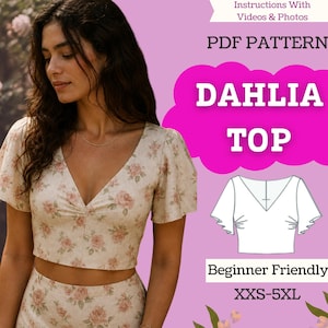 Flutter Sleeve Crop Top Sewing Pattern: V-Neck Blouse (PDF Download)