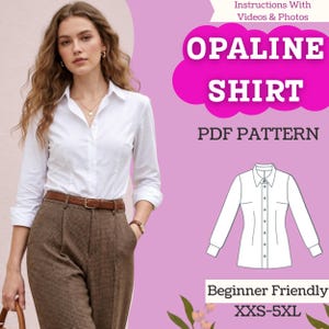 Classic Collared Shirt Sewing Pattern: Women’s Fitted Long Sleeve Button-Up Shirt (PDF Download, XXS-5XL)