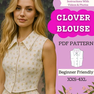 Damen Weste Schnittmuster | Ärmelloses Button-Down-Crop-Weste-Oberteil mit Kragen | PDF Digitaler Download (A4/US Letter/A0) | Größen XXS-3XL