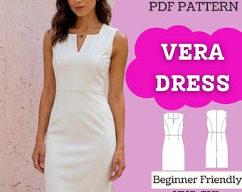 Naaipatroon PDF voor een nauwsluitende jurk met prinsessennaad: Bodycon kantoormodel (XXS-5XL A0/A4/Letter digitale download)