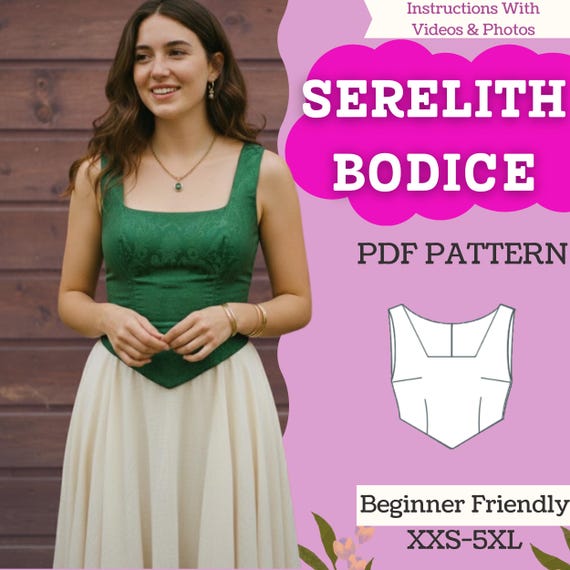 Medieval Square-Neck Bodice Sewing Pattern (PDF Download): V-Hem Renaissance Top, Women’s XXS–5XL.