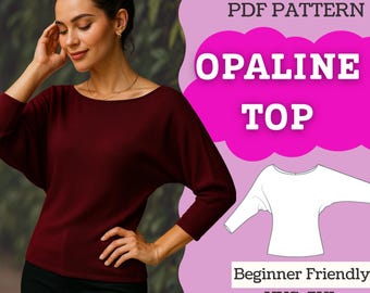 Opaline Top Sewing Pattern: Women’s Batwing (Dolman) Boatneck Top (PDF Download, XXS–5XL)