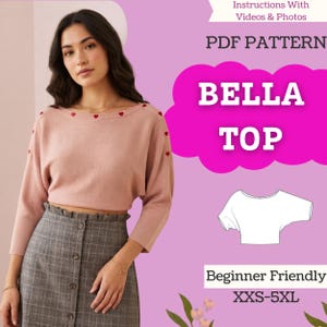 Women's Boat Neck Batwing Knit Top Sewing Pattern (PDF Digital Download, XXS-5XL)
