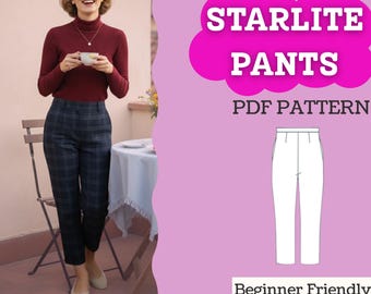 Patrón de costura para pantalones pitillo ajustados estilo años 50 – Pantalones ajustados de talle alto (Descarga en PDF, A4/Carta EE. UU. + A0, XXS–5XL)