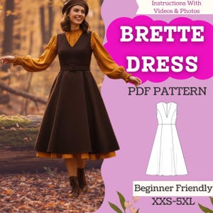 Pinafore Dress Sewing Pattern – Plunge V-Neck (PDF Download, A0/A4/US-Letter, XXS–5XL)