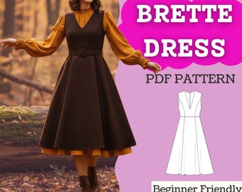 Pinafore Dress Sewing Pattern – Plunge V-Neck (PDF Download, A0/A4/US-Letter, XXS–5XL)