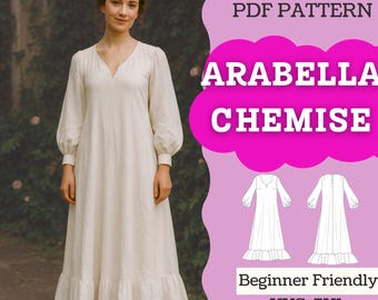 Renaissance Chemise Kleid Schnittmuster: Bischof Ärmel, Rüschen Saum (PDF Download XXS-5XL A0/A4/Letter)