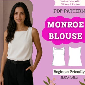 Square Neck Blouse Sewing Pattern: Sleeveless Shell Top (PDF Download XXS-5XL A0/A4/Letter)