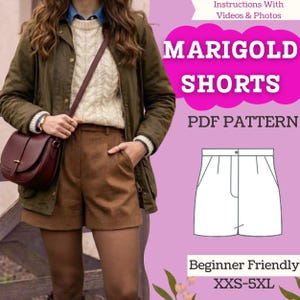 Patron de couture de shorts : short court fuselé pour femme avec poches et braguette (téléchargement PDF, XXS-5XL)