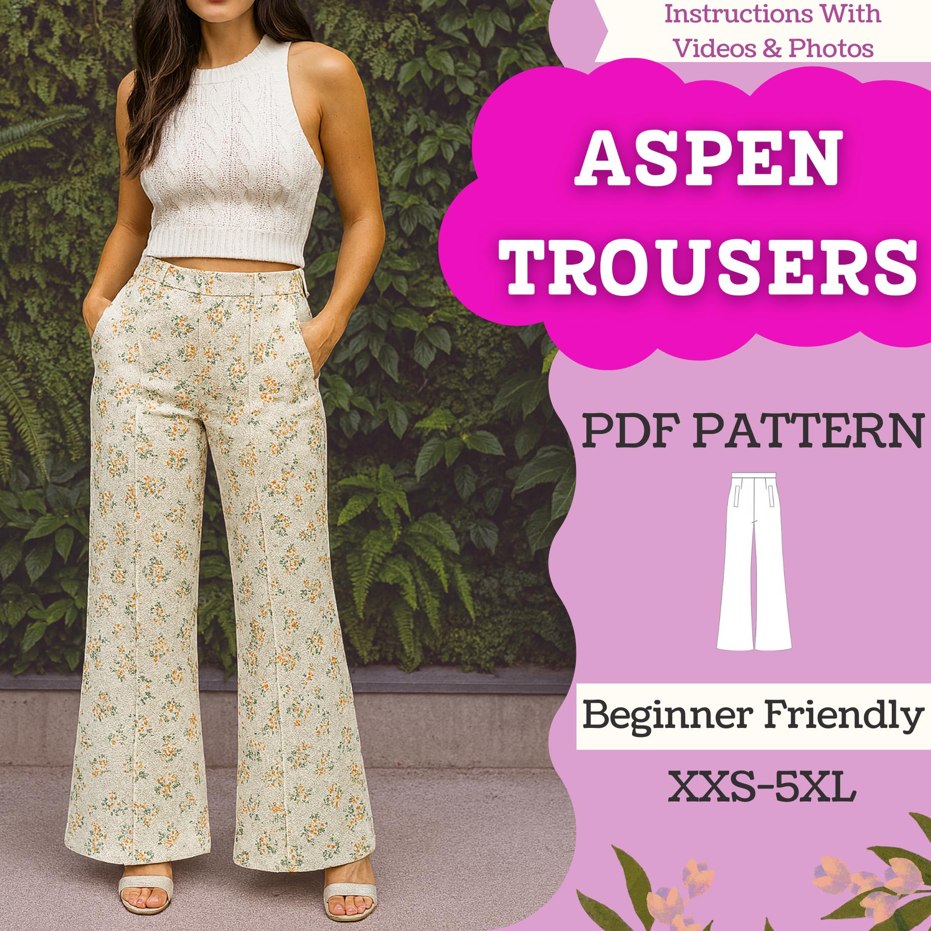 Wide Leg Pants PDF Sewing Pattern – High Waist Trousers w/ Pockets | Floral | A4/A0/Letter Sizes 2XS-5XL | Beginner Instant Download