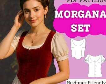 Medieval Peasant Blouse & Button-Up Bodice Sewing Pattern Set (PDF) – Women’s Renaissance Tops, XXS–5XL