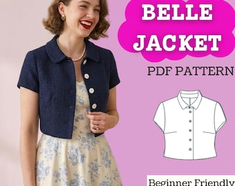 Short Sleeve Jacket Sewing Pattern: Women’s Cropped Woven Button-Up Shirt Jacket (PDF Download, XXS-5XL)