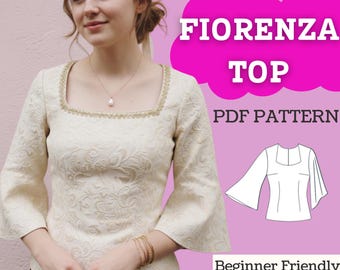 Bell Sleeve Blouse Sewing Pattern: Fitted Woven Top (PDF Download, XXS–5XL)