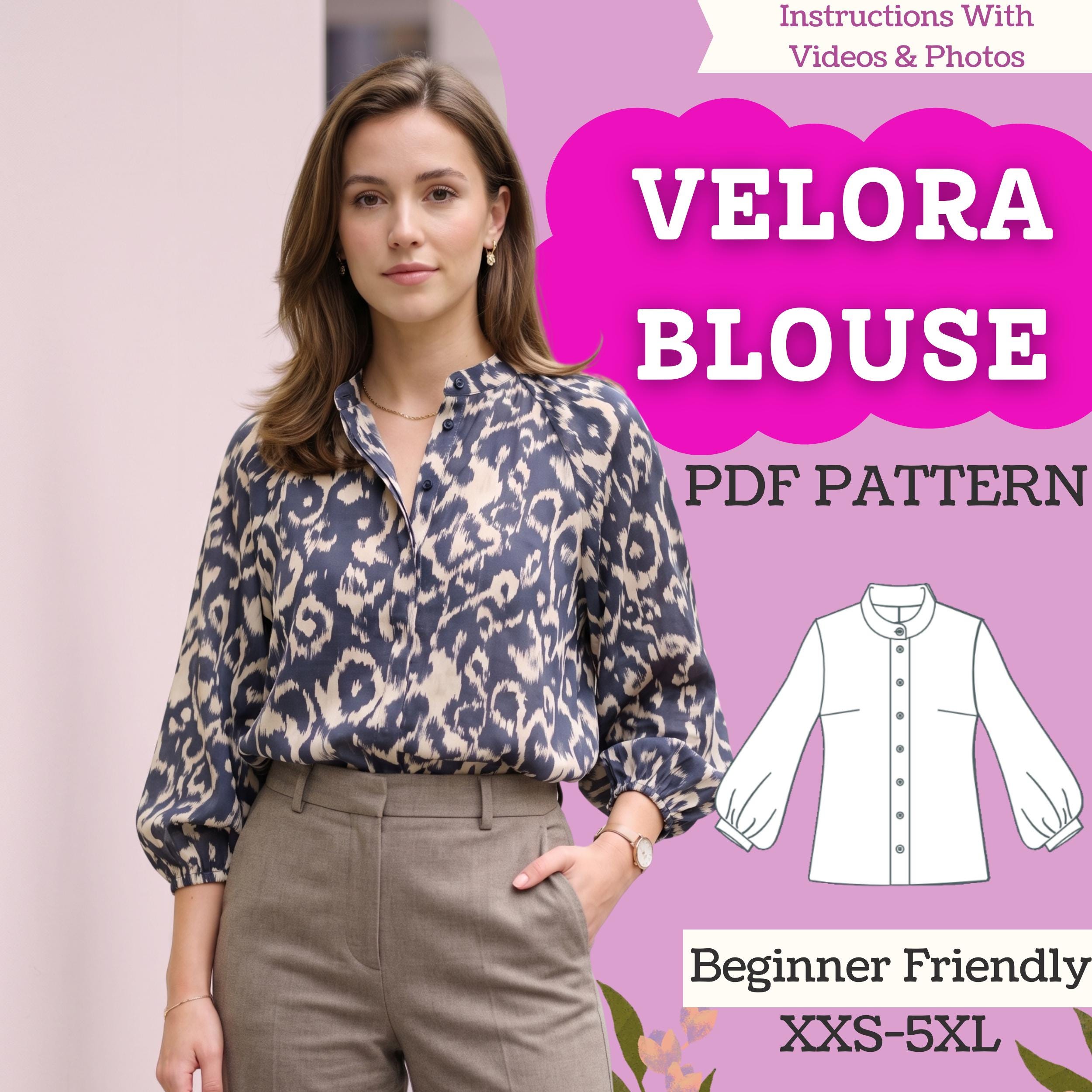 Bishop Sleeve Blouse Sewing Pattern: Women’s Stand Collar Button-up Top ...