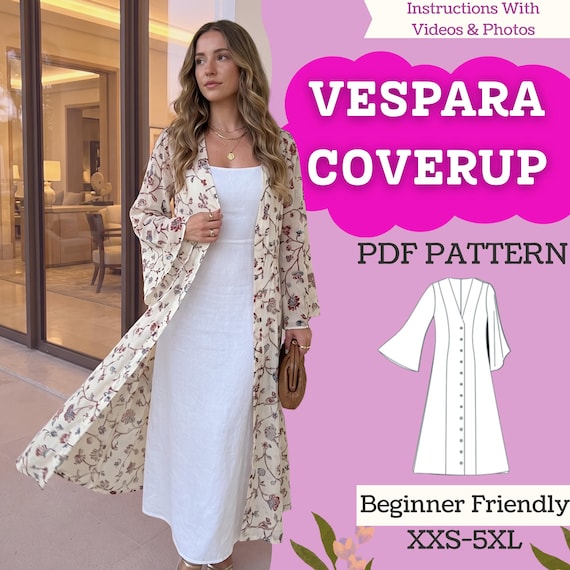Kaftan Dress Sewing Pattern: Women's Deep V-neck Midi Beach Cover-up (PDF  Download, XXS-5XL) - Etsy Israel