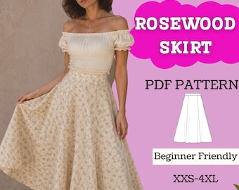 Patron de couture pour jupe midi évasée taille haute : Jupe Rosewood (Téléchargement PDF) XXS-5XL