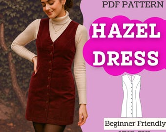 Sleeveless V-Neck Dress Sewing Pattern (PDF): Princess Seam Fit - XXS-5XL