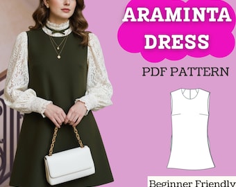 Round-Neck Trapeze Dress Sewing Pattern (PDF) | Sleeveless A-Line Mini Dress with Inseam Pockets