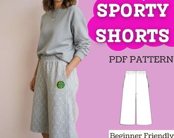 Elastic-Waist Wide-Leg Shorts Sewing Pattern: Knee-Length Culottes (PDF Download, XXS–5XL)