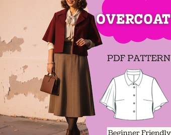 Naaipatroon jas fladdermouwen – vintage overjas met korte mouwen (pdf, A4/Letter + A0, XXS–5XL)