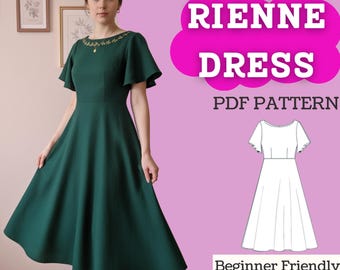 Flutter Sleeve Midi Dress Sewing Pattern: Women’s Boat Neck Fit & Flare (PDF Download, XXS-5XL)