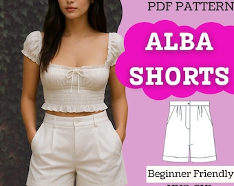 High-Waist Pleated Shorts Sewing Pattern PDF | Summer Tailored Shorts with Pockets | Instant Download | XXS-5XL A0/A4/Letter