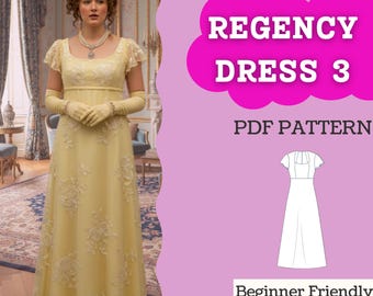 Regency Empire-Waist Dress Sewing Pattern: Square Neck A-Line Maxi (PDF Download, XXS–5XL)