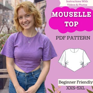 Butterfly Sleeve Crop Top Sewing Pattern: Women’s Gathered Bust V-Hem Top (PDF Download, XXS-5XL)