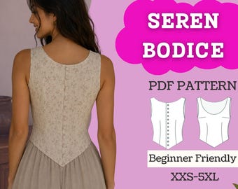 Floral Button-Back Bodice Sewing Pattern: Cottagecore Corset Bustier (PDF Download XXS-5XL)