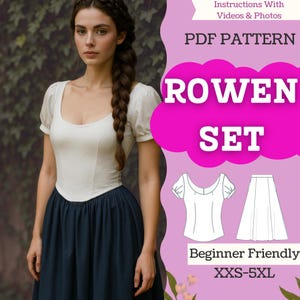 Renaissance Milkmaid Top & Gathered Skirt PDF Sewing Pattern | Puff Sleeve Bodice + Pocket Skirt | Instant Download | XXS–5XL A0/A4/Letter