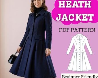 Fit & Flare Coat Sewing Pattern: Women’s Lined Button-Front Midi Jacket (PDF Download, XXS-5XL)