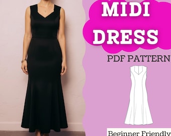 Gored Midi Dress Sewing Pattern PDF | Lined Fit & Flare (Paneled) | Women’s Dress | Instant Download | Multi-Size