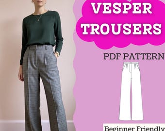 Naaipatroon geplooide wijde broek (pdf-download): broek met hoge taille en zakken, dames XXS-5XL