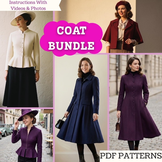 Coat Sewing Pattern Bundle: Vintage Jacket & Coat PDF Patterns (Instant Download, XXS-5XL)