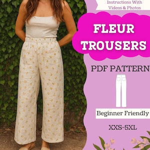 Elastic Waist Straight Leg Pants PDF Sewing Pattern – Pull-On Linen Lounge Trousers w/ Patch Pockets |A4/A0/Letter XXS-5XL|Beginner Download